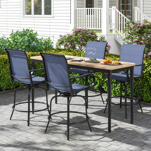 2 Pieces 360 Rotating Bar Stool Set with Armrests for Patio-Navy