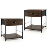 2 Tiers Nightstand with Open Storage Shelf for Living Room Bedroom-2 Pieces