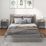 Nightstand Bedside End Table with Door Cabinet for Living Room Bedroom-Gray