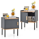 Nightstand Bedside End Table with Door Cabinet for Living Room Bedroom-Gray