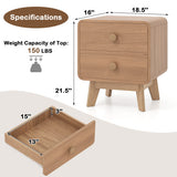 Nightstand with 2 Drawers Solid Rubber Wood Legs-Brown