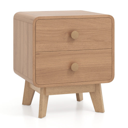 Nightstand with 2 Drawers Solid Rubber Wood Legs-Brown