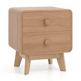 Nightstand with 2 Drawers Solid Rubber Wood Legs-Brown