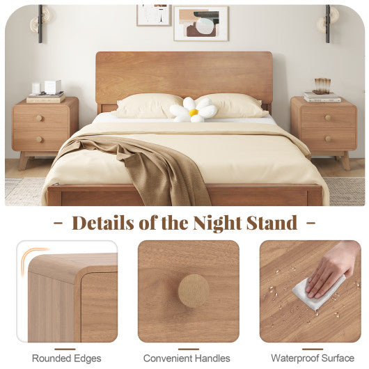 Nightstand with 2 Drawers Solid Rubber Wood Legs-Brown