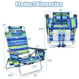 4-Pack 5-Position Outdoor Folding Backpack Beach Reclining Chair with Pillow-Blue