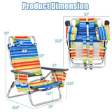 4-Pack 5-Position Outdoor Folding Backpack Beach Reclining Chair with Pillow-Yellow