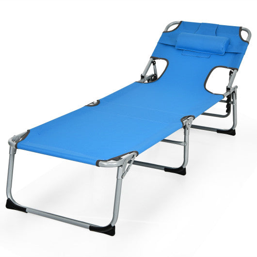 Folding Beach Lounge Chair with Pillow for Outdoor-Blue