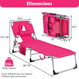 Folding Beach Lounge Chair with Pillow for Outdoor-Pink