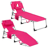 Folding Beach Lounge Chair with Pillow for Outdoor-Pink