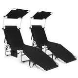 Adjustable Outdoor Beach Patio Pool Recliner with Sun Shade-Black