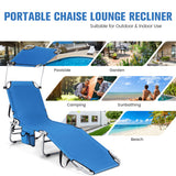 Adjustable Outdoor Beach Patio Pool Recliner with Sun Shade-Navy