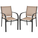 Set of 2 Patio Stackable Dining Chairs with Armrests Garden Deck-Brown