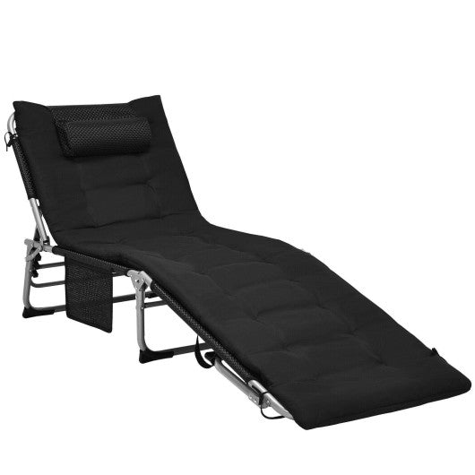 4-Fold Oversize Padded Folding Lounge Chair with Removable Soft Mattress-Black