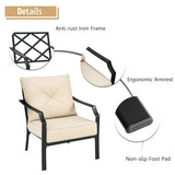 2 Pieces Patio Dining Set with Padded Cushions Armrest Steel Frame