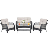 4 Pieces Patio Wicker Furniture Set Loveseat Sofa Coffee Table with Cushion-Beige