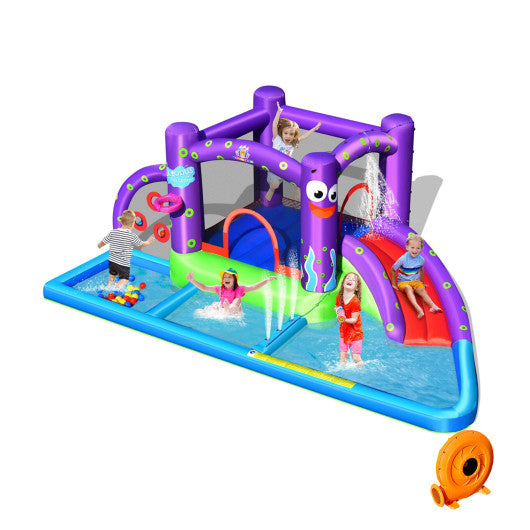 Inflatable Water Slide Park with Splash Pool and 750W Blower