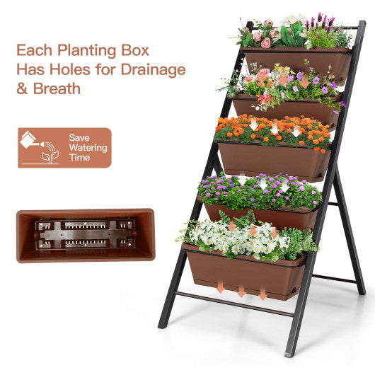 5-tier Vertical Garden Planter Box Elevated Raised Bed with 5 Container-Brown