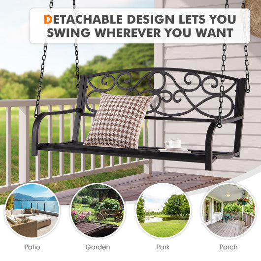 Outdoor 2-Person Metal Porch Swing Chair with Chains-Brown