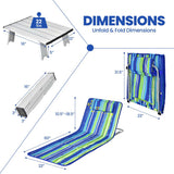 3 Pieces Beach Lounge Chair Mat Set 2 Adjustable Lounge Chairs with Table Stripe-Stripe