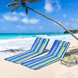 3 Pieces Beach Lounge Chair Mat Set 2 Adjustable Lounge Chairs with Table Stripe-Stripe