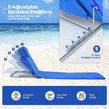 3 Pieces Beach Lounge Chair Mat Set 2 Adjustable Lounge Chairs with Table Stripe-Blue