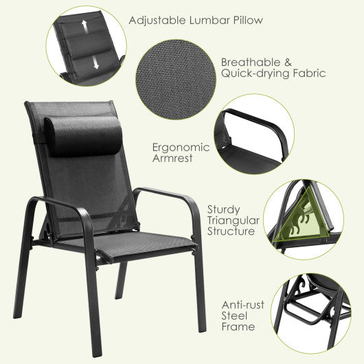 3 Pieces Patio Bistro Furniture Set with Adjustable Backrest-Black