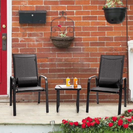 3 Pieces Patio Bistro Furniture Set with Adjustable Backrest-Black