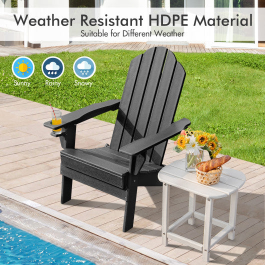 Foldable Weather Resistant Patio Chair with Built-in Cup Holder-Black