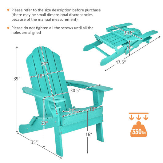 Foldable Weather Resistant Patio Chair with Built-in Cup Holder-Turquoise