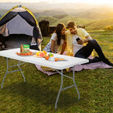 Portable Folding Camping Table with Carrying Handle for Picnic-White