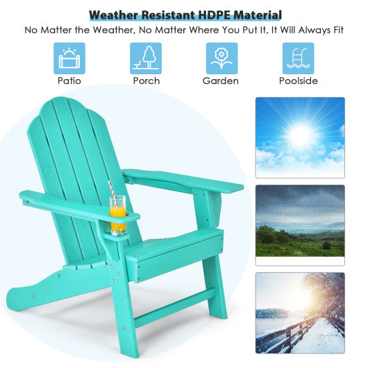 Outdoor Adirondack Chair with Built-in Cup Holder for Backyard Porch-Turquoise