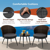 3 Pieces Patio Rattan Bistro Set with 2 Seat Cushions and Tempered Glass Tabletop-Brown