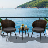 3 Pieces Patio Rattan Bistro Set with 2 Seat Cushions and Tempered Glass Tabletop-Brown