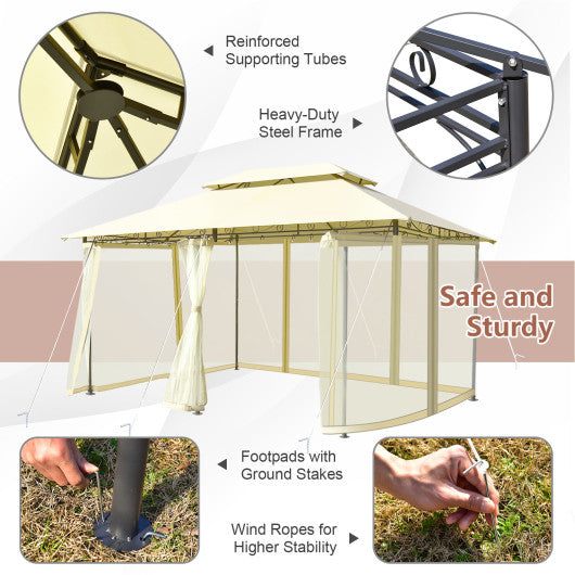 10 Feet x 13 Feet Tent Canopy Shelter with Removable Netting Sidewall-Beige