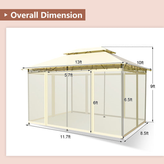 10 Feet x 13 Feet Tent Canopy Shelter with Removable Netting Sidewall-Beige