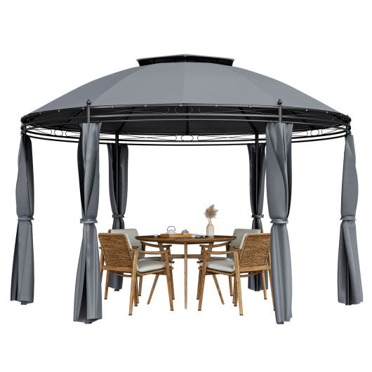 11.5 ft Outdoor Patio Round Dome Gazebo Canopy Shelter with Double Roof Steel-Gray