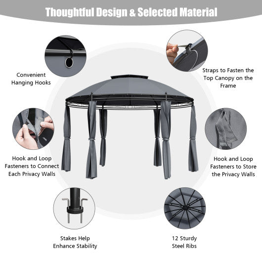 11.5 ft Outdoor Patio Round Dome Gazebo Canopy Shelter with Double Roof Steel-Gray