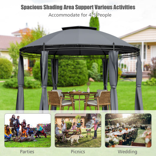 11.5 ft Outdoor Patio Round Dome Gazebo Canopy Shelter with Double Roof Steel-Gray