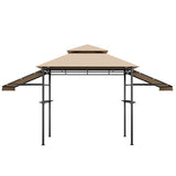 13.5 x 4 Feet Patio BBQ Grill Gazebo Canopy with Dual Side Awnings-Beige