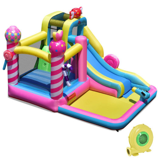 Sweet Candy Inflatable Bounce House with Water Slide and 480W Blower