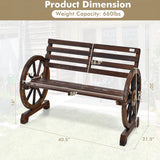 2-Person Outdoor Wooden Wagon Wheel Garden Bench-Brown