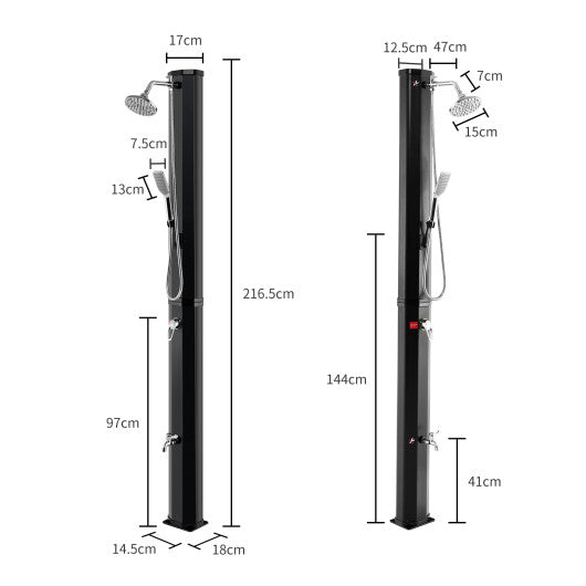 7.2 Feet 9.3 Gallon Solar Heated Shower with Hand and Foot Tap