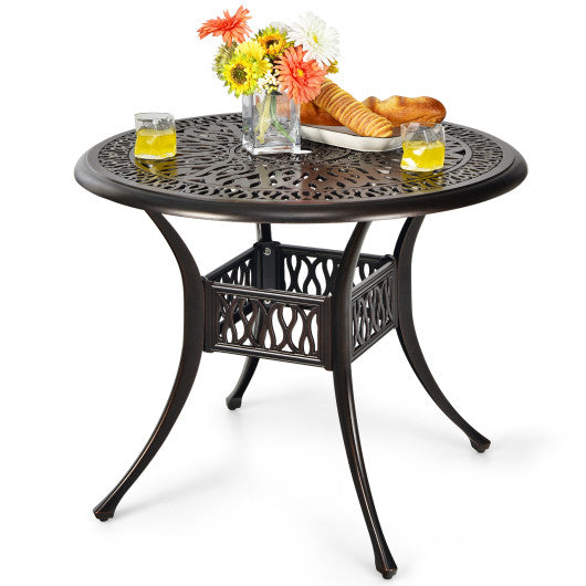 36 Inch Patio Round Dining Bistro Table with Umbrella Hole-Brown