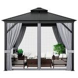 10 x 10 Feet Double-Top Hardtop Gazebo with Galvanized Steel Roof-Gray