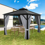 10 x 10 Feet Double-Top Hardtop Gazebo with Galvanized Steel Roof-Gray