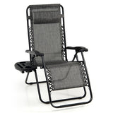 Outdoor Folding Zero Gravity Reclining Lounge Chair with Utility Tray-Gray