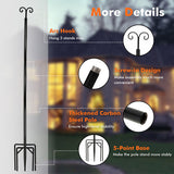 String Light Poles 2 Pack Outdoor Metal Poles with Top Arc Hook and 5-Prong Base-8 ft