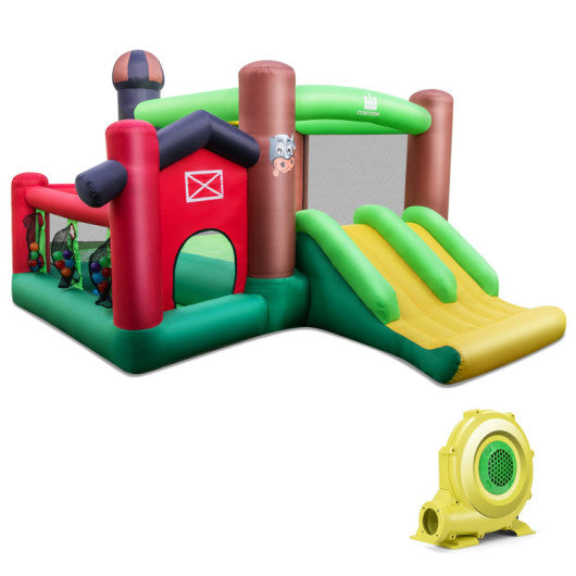 Farm Themed 6-in-1 Inflatable Castle with Trampoline and 735W Blower