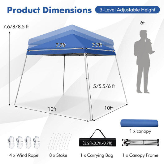 10 x 10 Feet Outdoor Instant Pop-up Canopy with Carrying Bag-Blue