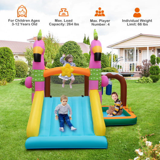 7-in-1 Flamingo Inflatable Bounce House with Slide without Blower